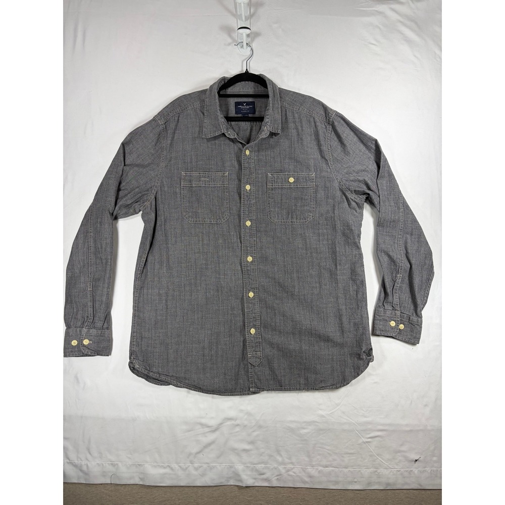 American Eagle Button Down Men XL Grey Good Classic Fit Long Sleeve Workwear
